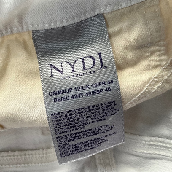 NYDJ BILLIE Ankle Boot Jeans Lace Fringe Hippie Boho Stretch LiftxTuck White 12 - Picture 6 of 8